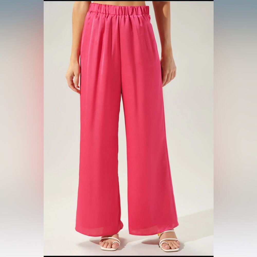 NWT Sugarlips Chateau Satin Free Spirit Wide Leg Pants Fuchsia Medium